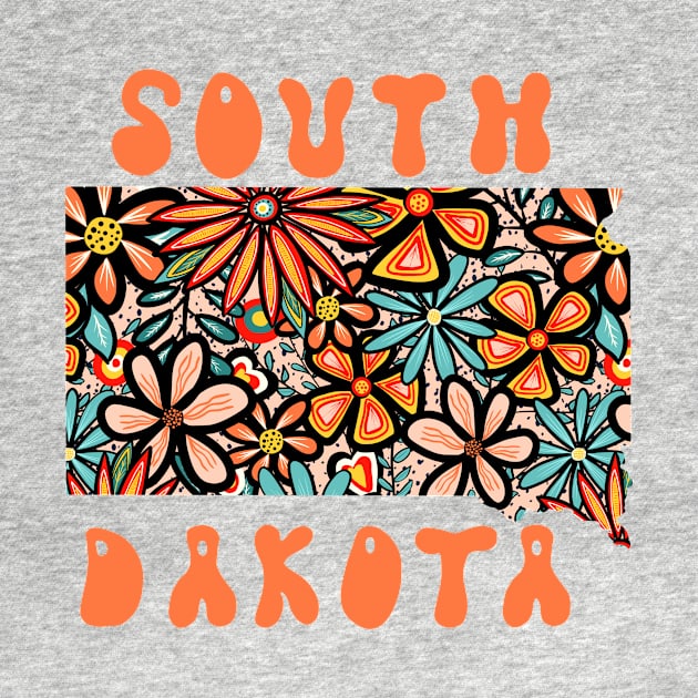 South Dakota State Design | Artist Designed Illustration Featuring South Dakota State Filled With Retro Flowers with Retro Hand-Lettering by MarcyBrennanArt